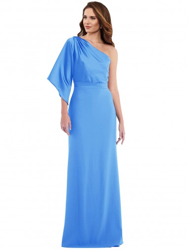Best Stretch Crepe One Shoulder Bell Sleeves Long Semi Formal Evening Dress Canada