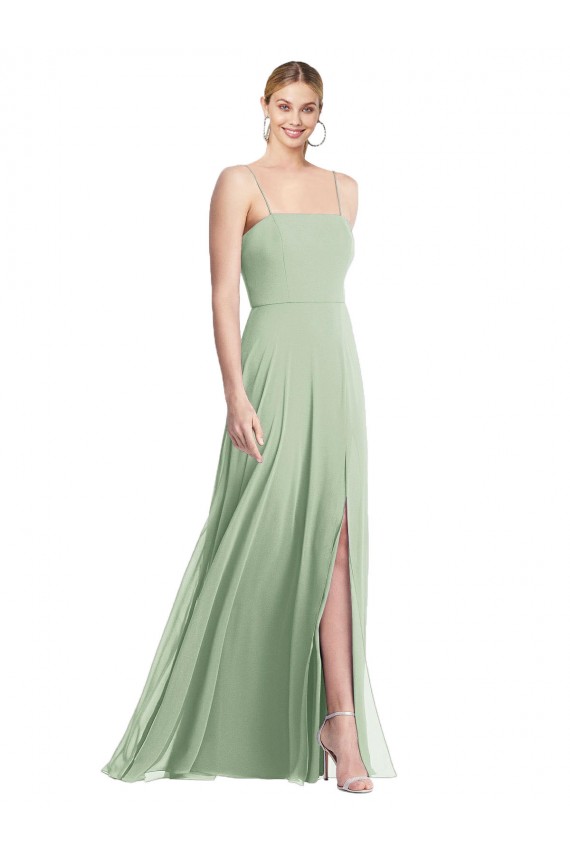 Best Soft Chiffon Spaghetti Straps Sleeveless Low Back Long Formal Evening Dress Canada