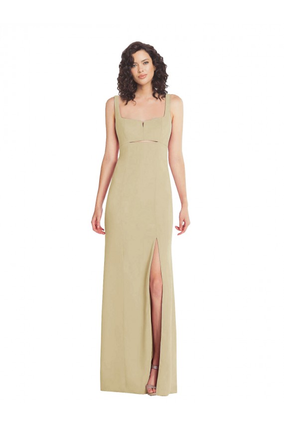 Best Stretch Crepe Square Neck Sleeveless Low Back Champagne Long Formal Evening Dress Canada