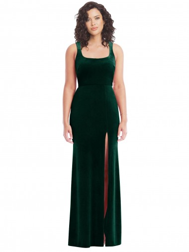 Best Stretch Velvet Square Neck Sleeveless Long Semi Formal Evening Dress Canada