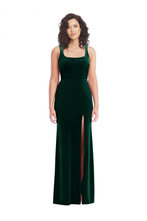 Best Stretch Velvet Square Neck Sleeveless Long Semi Formal Evening Dress Canada
