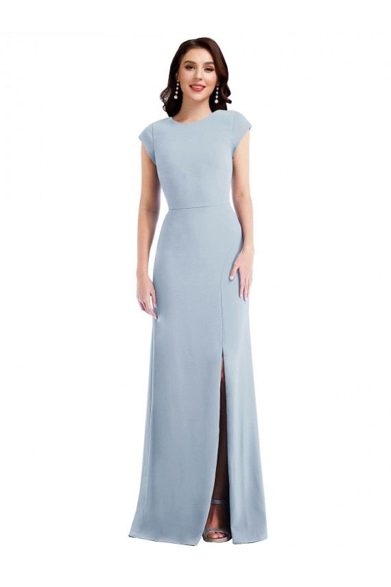 Best Stretch Crepe Cap Sleeves Open Back Long Formal Evening Dress Canada