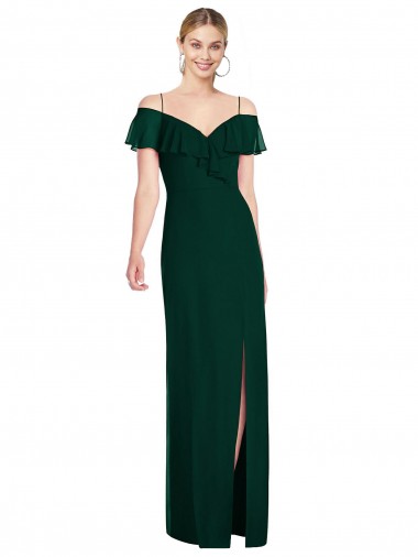 Best Soft Chiffon Spaghetti Straps Cold Shoulder Ever Green Long Semi Formal Evening Dress Canada
