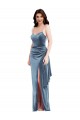 Best Stretch Velvet Spaghetti Straps Sleeveless Low Back Dusty Blue Long Formal Evening Dress Canada
