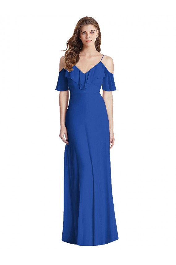 Best Soft Chiffon Spaghetti Straps Cold Shoulder V-Back Long Semi Formal Evening Dress Canada