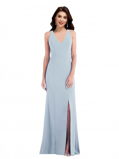 Best Stretch Crepe V-Neck Sleeveless Open Back Long Evening Dress Canada