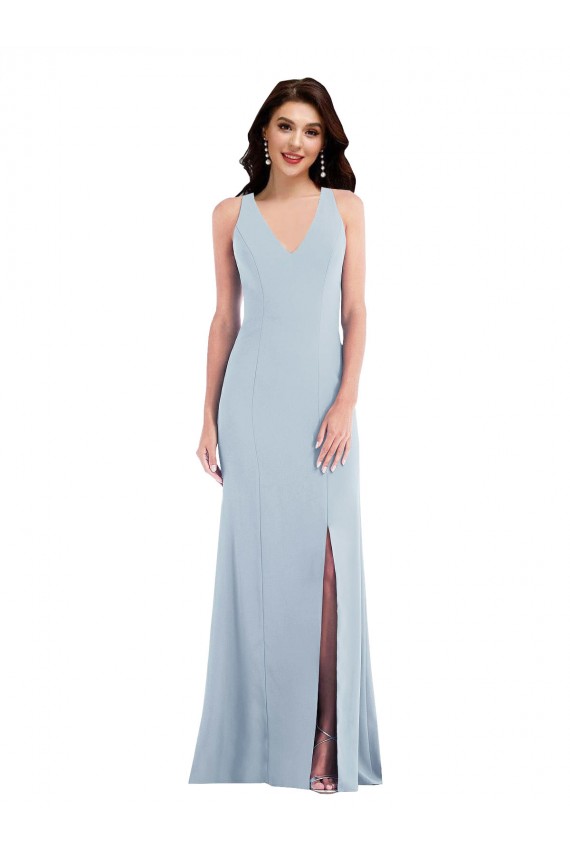 Best Stretch Crepe V-Neck Sleeveless Open Back Long Evening Dress Canada