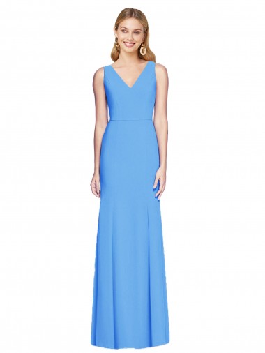Best Stretch Crepe V-Neck Sleeveless Keyhole Back Peacock Blue Long Semi Formal Evening Dress Canada