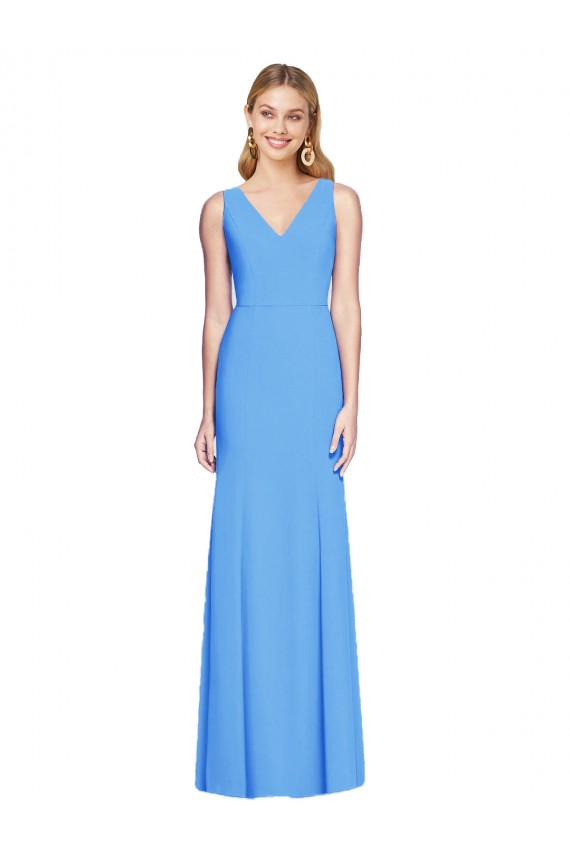 Best Stretch Crepe V-Neck Sleeveless Keyhole Back Peacock Blue Long Semi Formal Evening Dress Canada