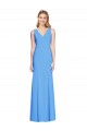 Best Stretch Crepe V-Neck Sleeveless Keyhole Back Peacock Blue Long Semi Formal Evening Dress Canada