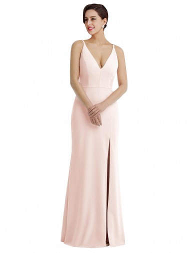 Best Stretch Crepe V-Neck Sleeveless V-Back Pink Long Formal Evening Dress Canada