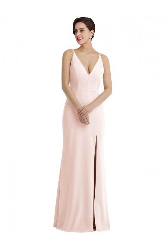 Best Stretch Crepe V-Neck Sleeveless V-Back Pink Long Formal Evening Dress Canada
