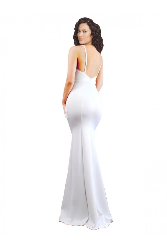 Best Stretch Crepe Spaghetti Straps Sleeveless Low Back Long Black Tie Evening Dress Canada