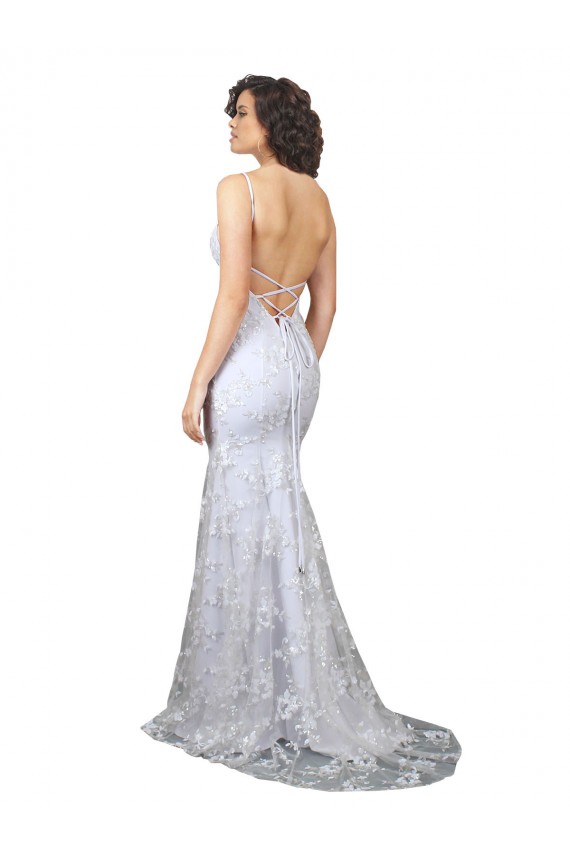Best Stretch Crepe & Sequin Tulle V-Neck Sleeveless Open Back Long Formal Evening Dress Canada